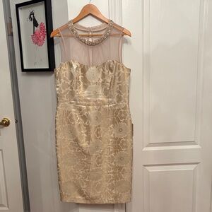 Maggy London Strapless Gold Floral Dress